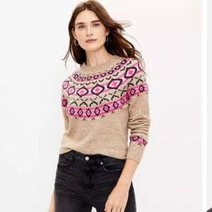 The Loft Fair Aisle Oversized Long Lined Wool blend sweater